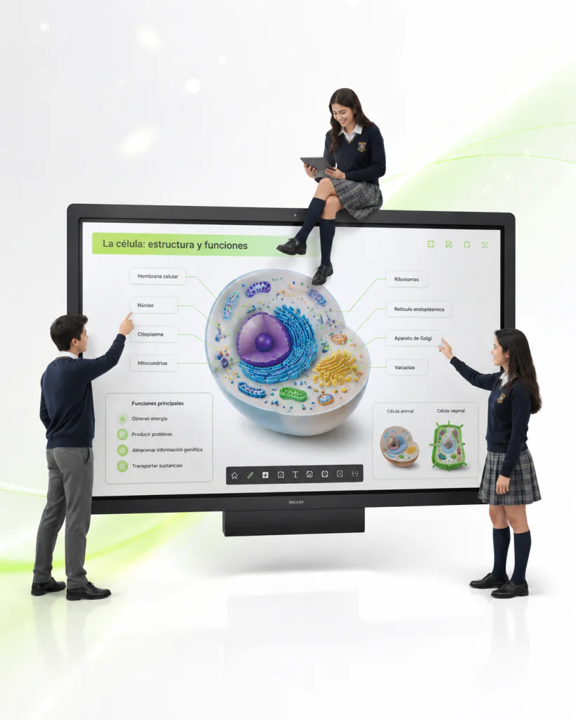 Maestra y estudiante usando la pantalla Tii de México