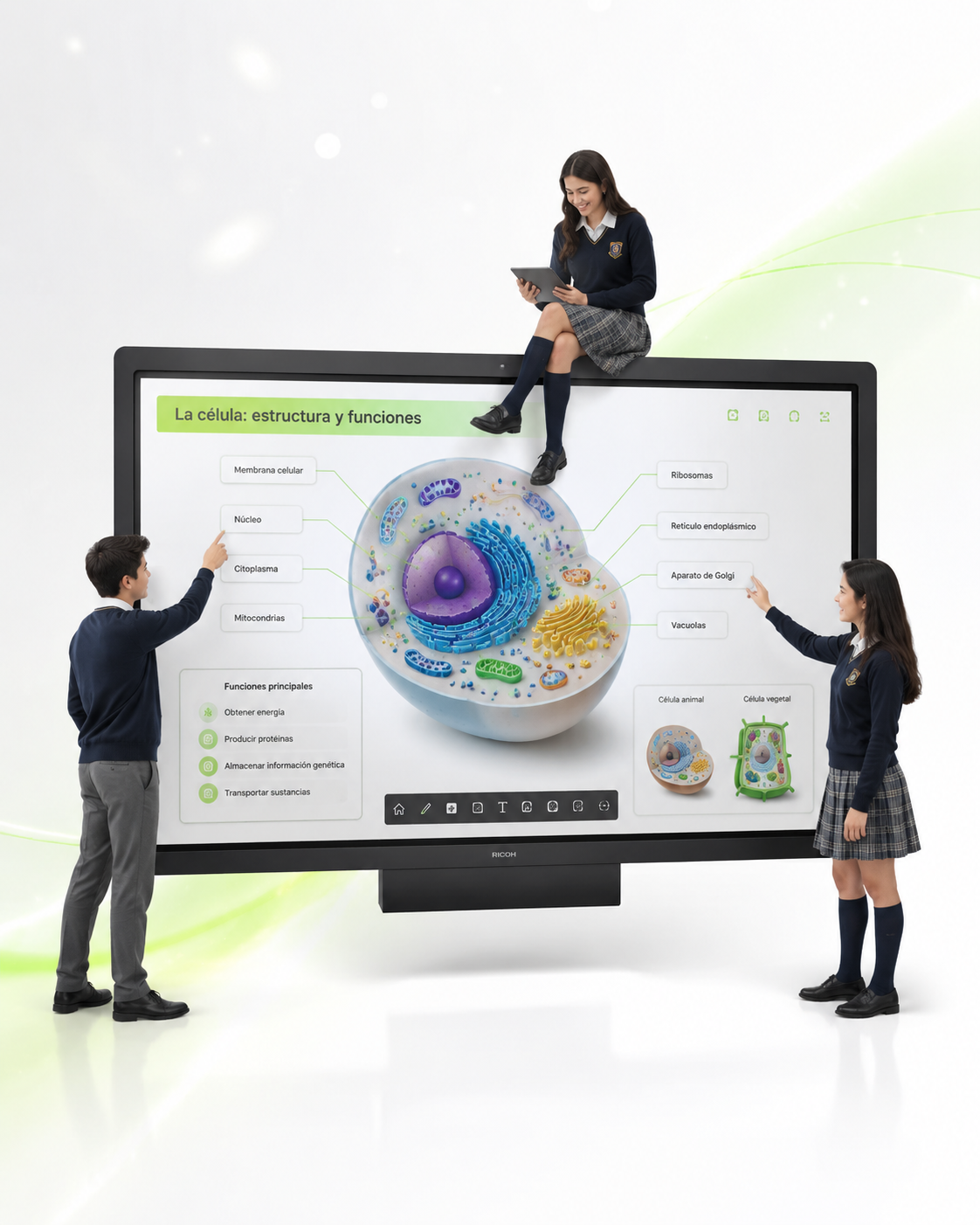 Maestra y estudiante usando la pantalla Tii de México