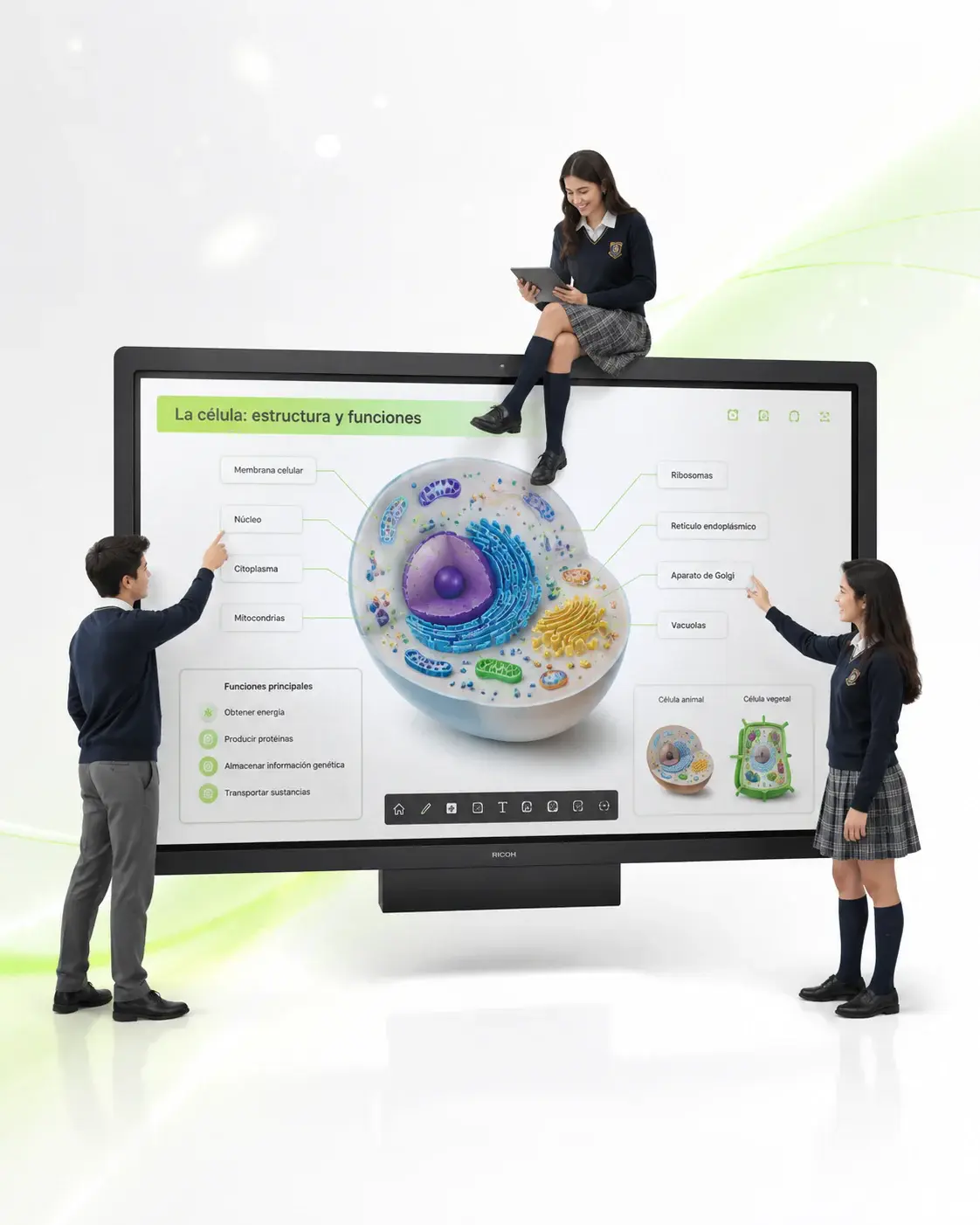 Maestra y estudiante usando la pantalla Tii de México