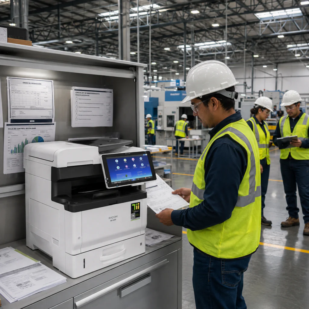 Técnico realizando mantenimiento a una copiadora multifuncional